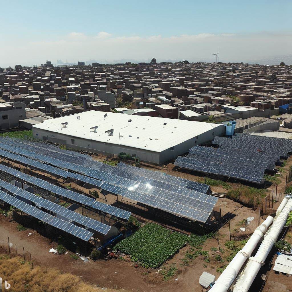 Solar panels in a poor community.
