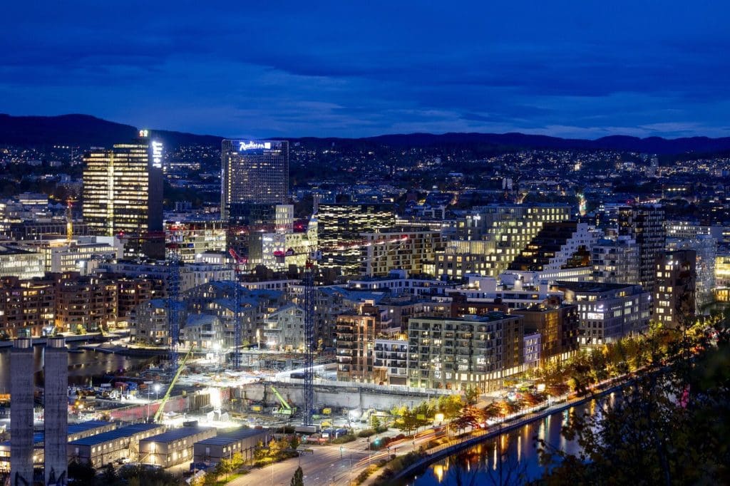 An evening view of Oslo, Norway