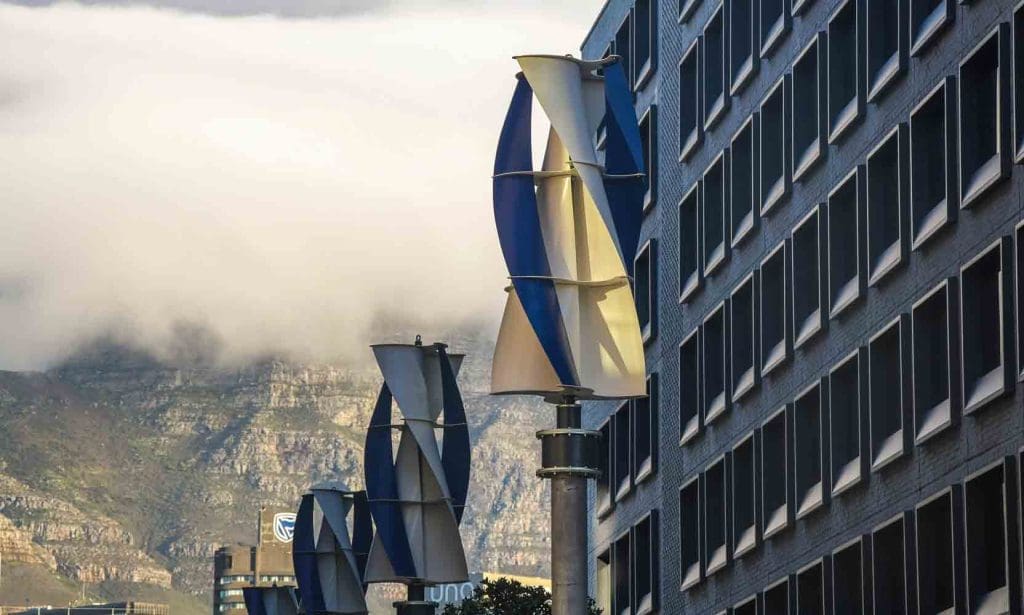 Four mini wind turbines in action at Cape Town's V&A Waterfront