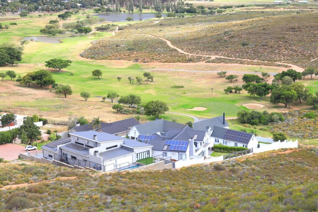 Rooftop solar installations on households in South Africa's Western Cape province.