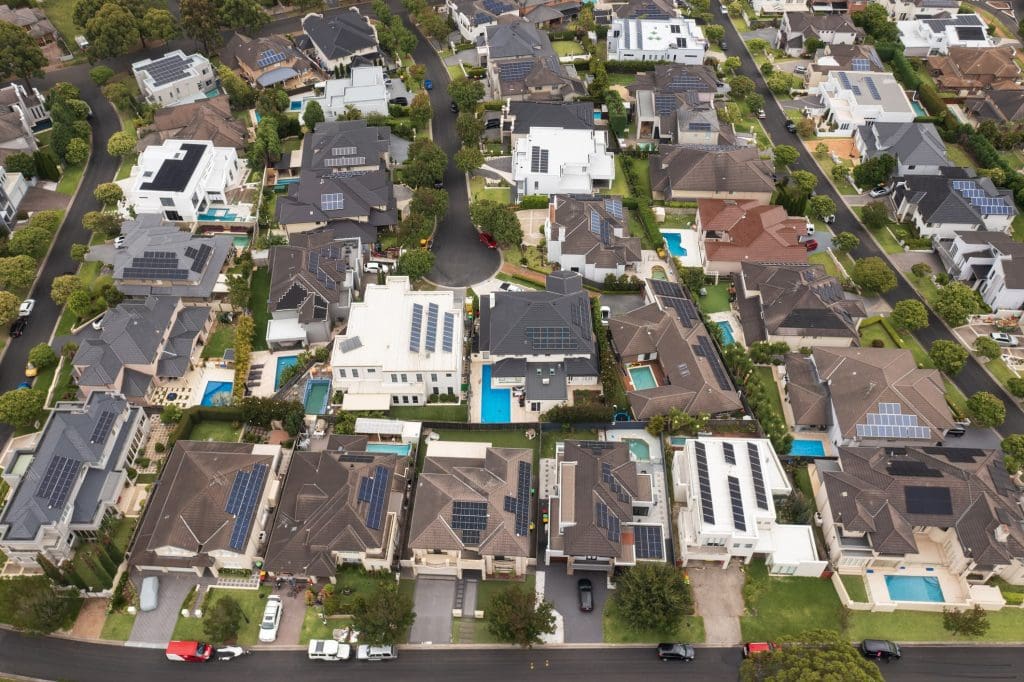 A suburb in which most households have rooftop solar installations.
