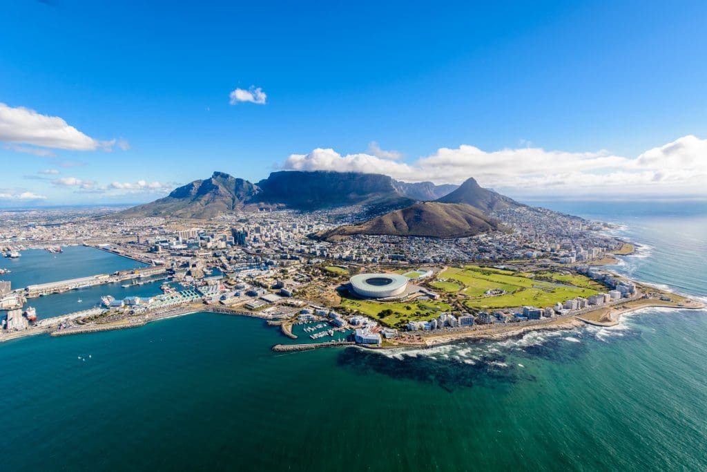 An aerial view of Cape Town, South Africa.