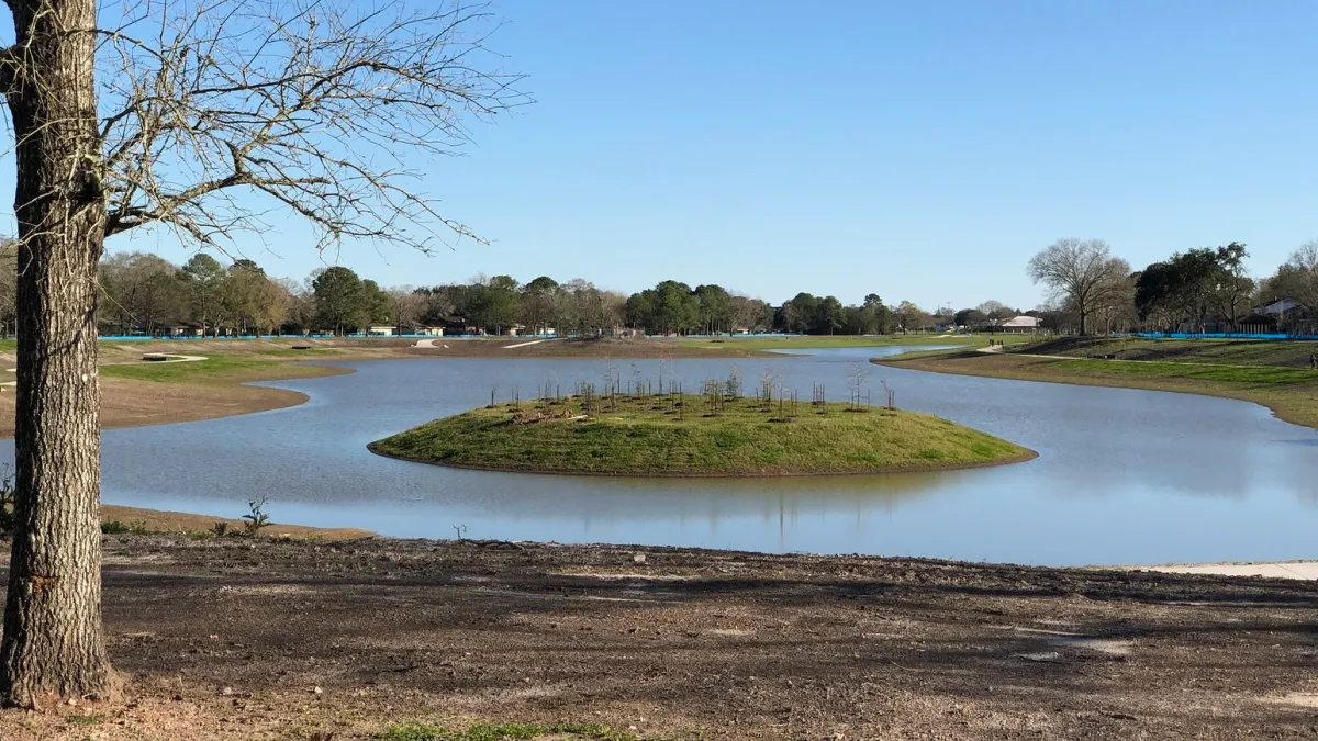 A flooded golf course that's used to protect the local community.