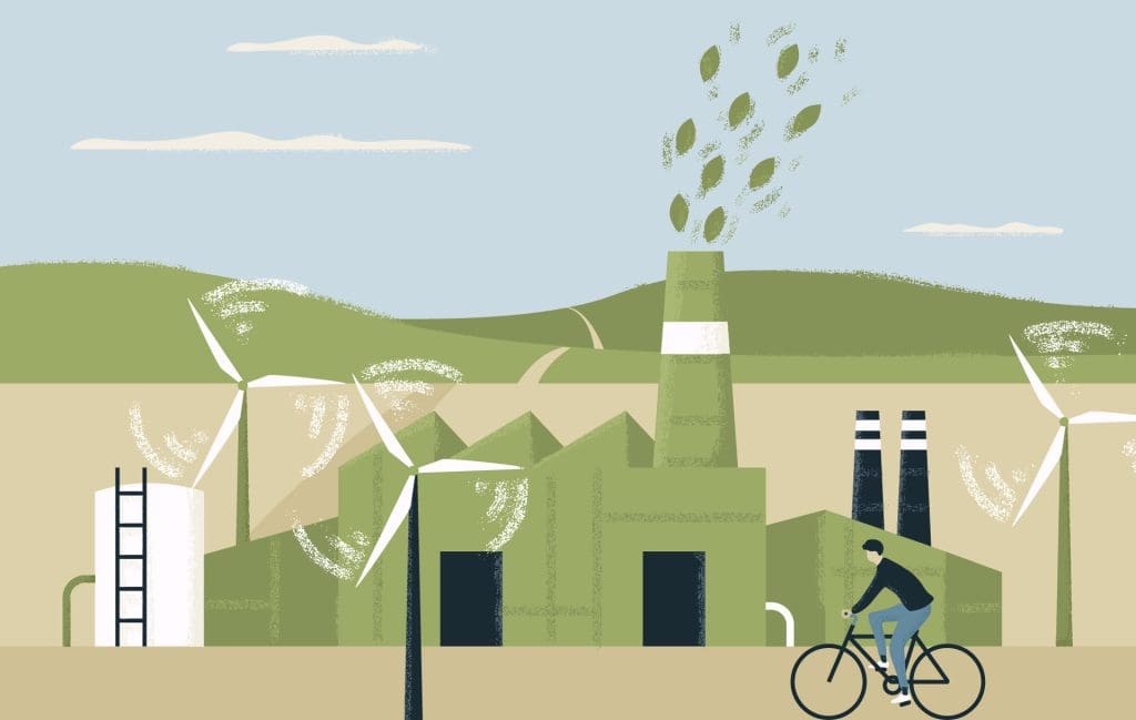 The EU's new Clean Industrial Deal explained 10 A graphic showing a decarbonised manufacturing facility.
