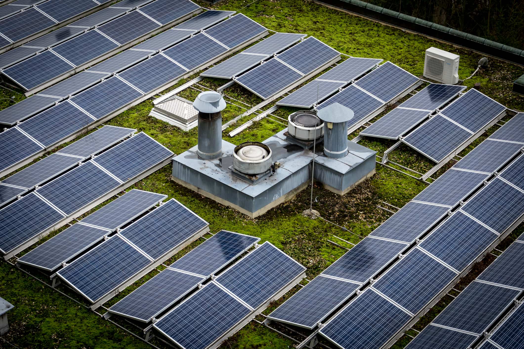 Solar panels on the roof of a building.