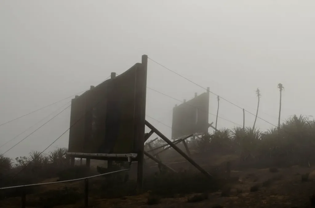 An image of fog farming, a technology that helps beat droughts.
