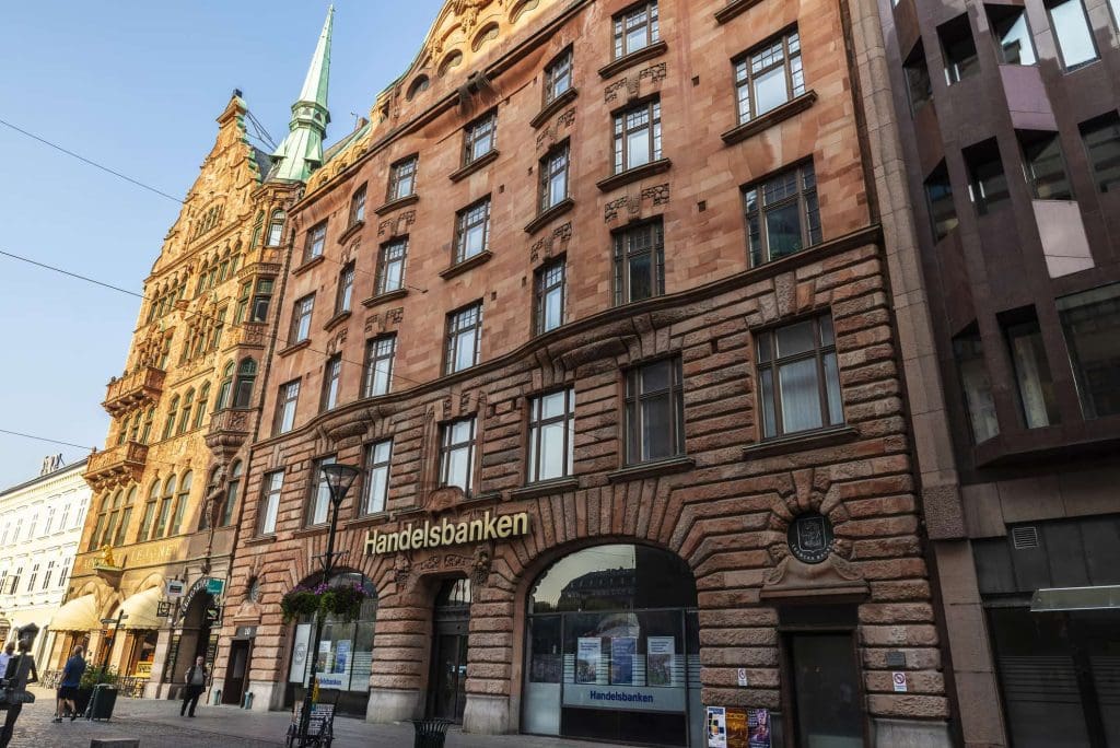 A photo of a branch of Handelsbanken in Sweden. The bank has stopped lending to fossil fuel companies.
