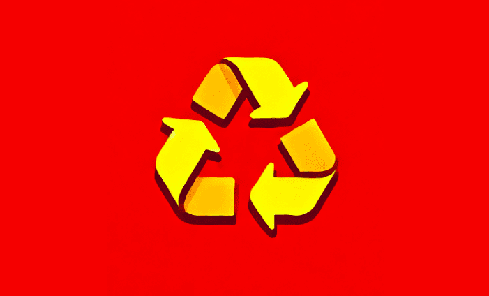 A recycling logo in the colours of China's flag