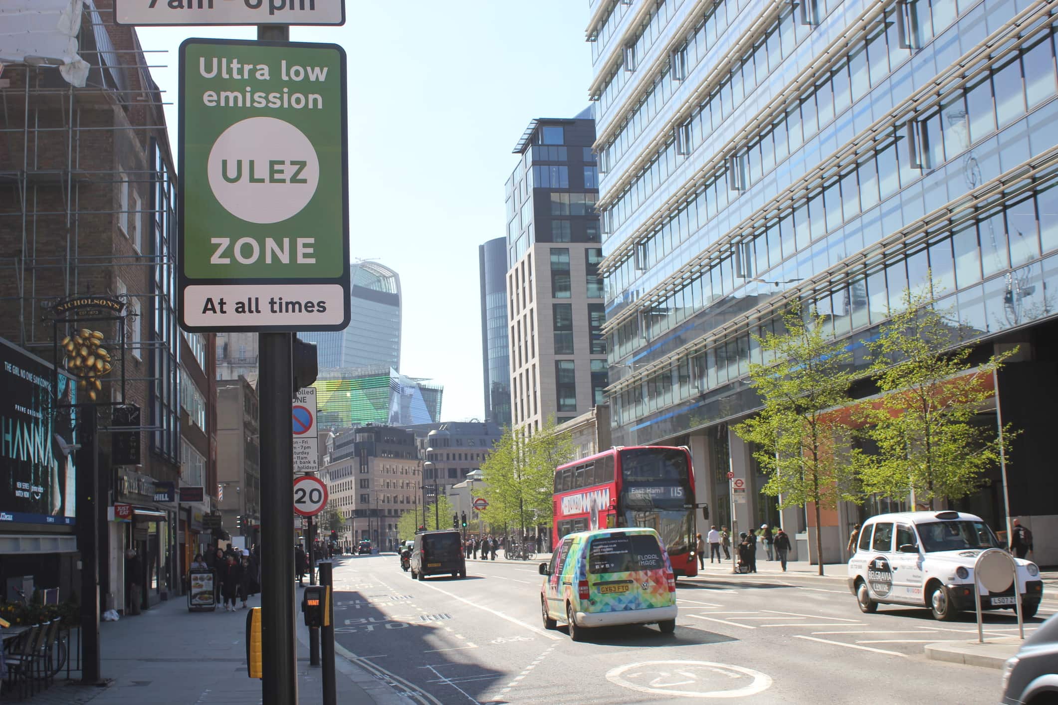A sign showing this is an ultra low emission zone (ULEZ) in London.