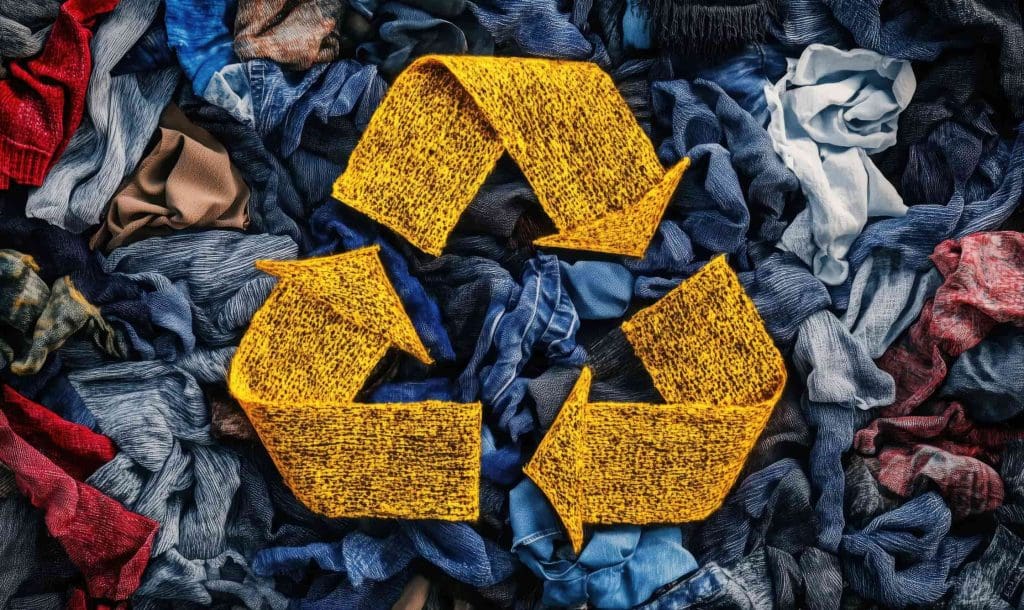Inside the EU's new rules targeting textile and food waste 9 A graphic of textile waste with a recycling logo superimposed.