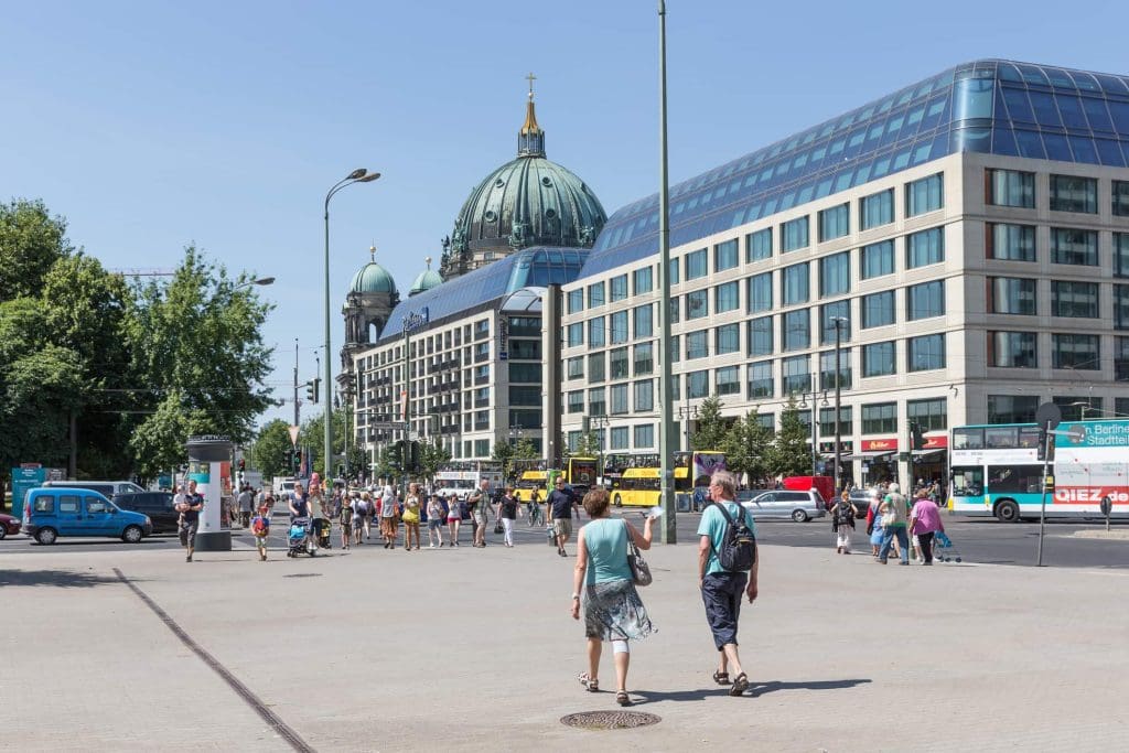 A photo of pedestrians in Berlin, Germany.