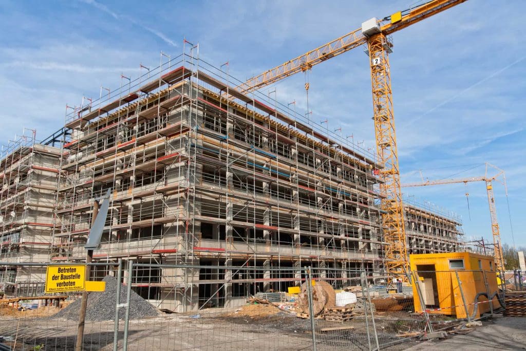 A construction site in Germany that's reusing old materials.